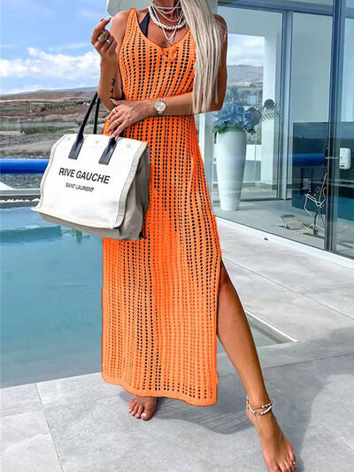 Openwork Slit Cutout Wide Strap Dress - Charming Charlie