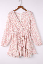 Floral Surplice Balloon Sleeve Layered Dress - Charming Charlie