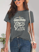 Motorcycle Graphic Round Neck T-Shirt - Charming Charlie