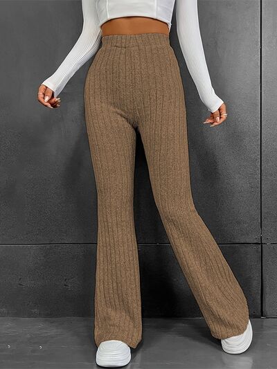 SHEIN Flare Leg Rib-knit Pants  Flared pants outfit, Green flare