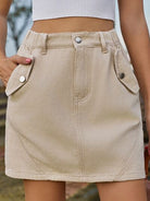 Pocketed Buttoned Mini Denim Skirt - Charming Charlie