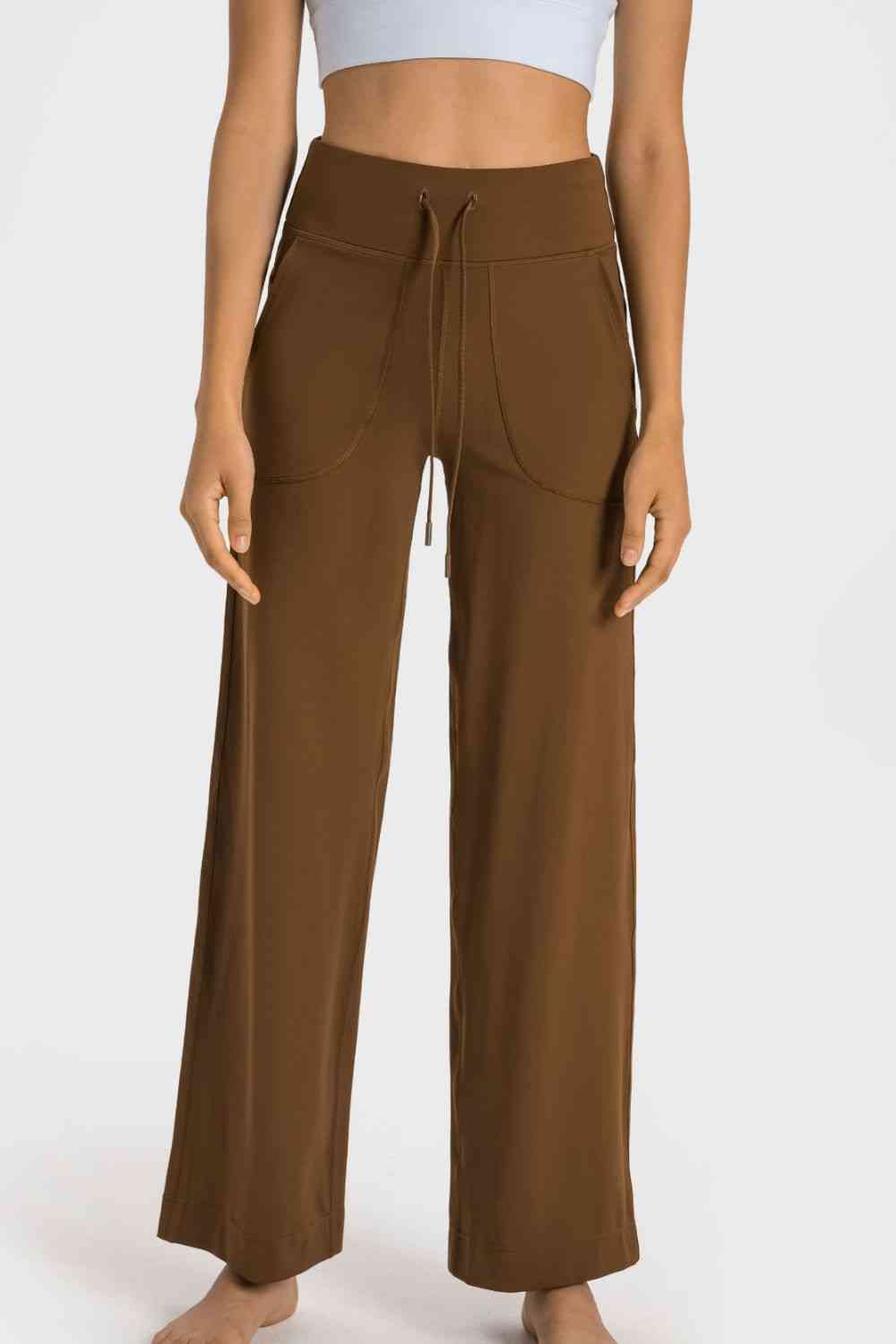 Drawstring Waist Wide Leg Sports Pants with Pockets - Charming Charlie