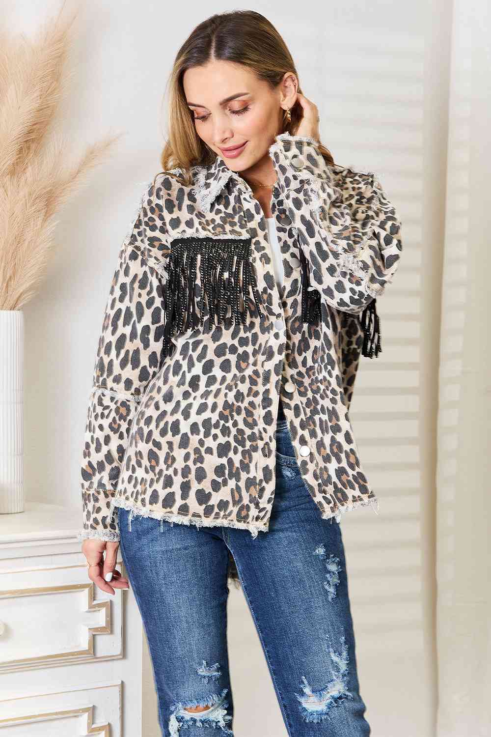 Womens leopard hotsell print denim jacket