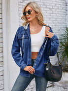 Pocketd Button Up Detachable Hooded Denim Jacket - Charming Charlie