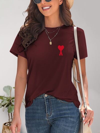 Heart Round Neck Short Sleeve T-Shirt - Charming Charlie