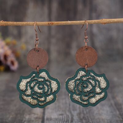 Wooden Alloy Rose Shape Dangle Earrings - Charming Charlie