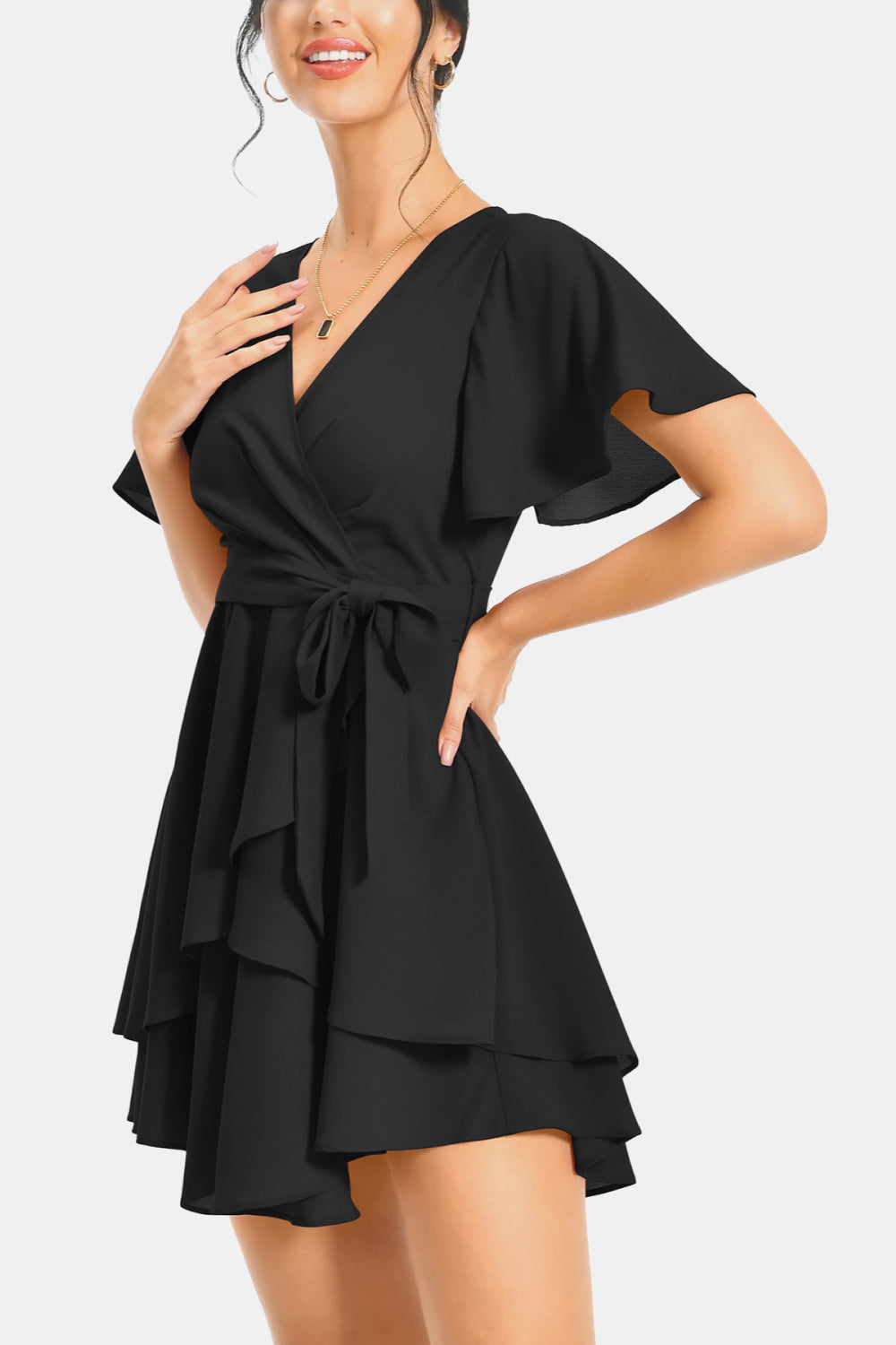 Surplice Flutter Sleeve Maxi Dress