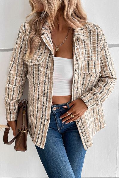 Pocketed Button Up Collared Neck Jacket - Charming Charlie