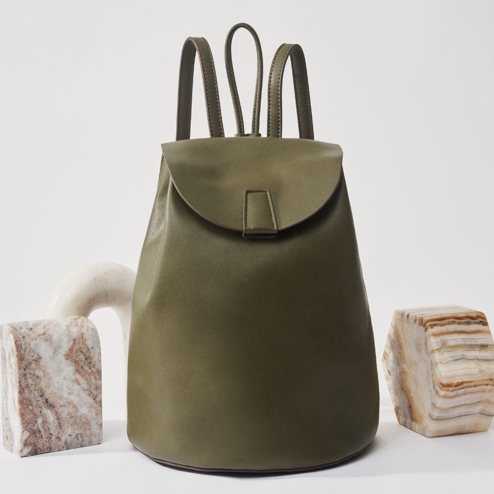Melie Bianco Luxury Vegan Leather Aubrey Backpack in Olive