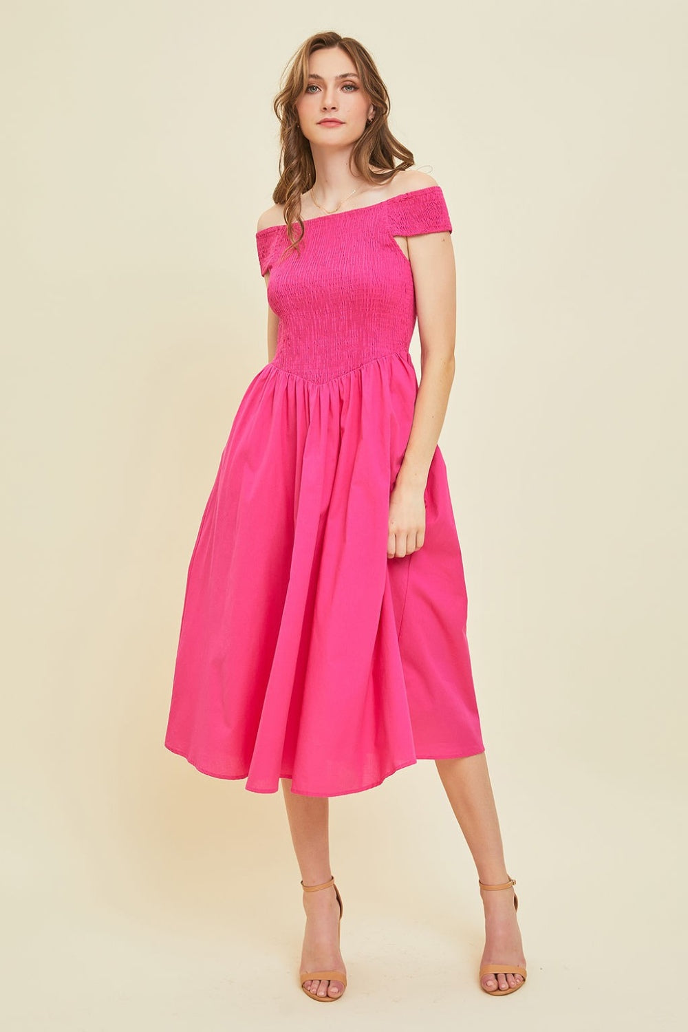 HEYSON Off-Shoulder Smocked Midi Dress - Charming Charlie