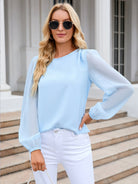 Round Neck Long Sleeve Blouse - Charming Charlie