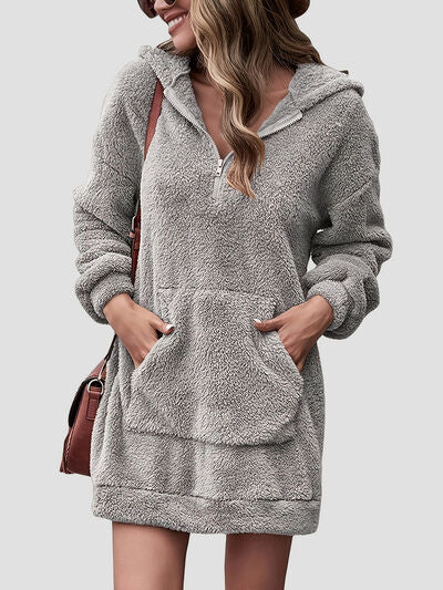 Half Zip Dropped Shoulder Oversized Hoodie - Charming Charlie