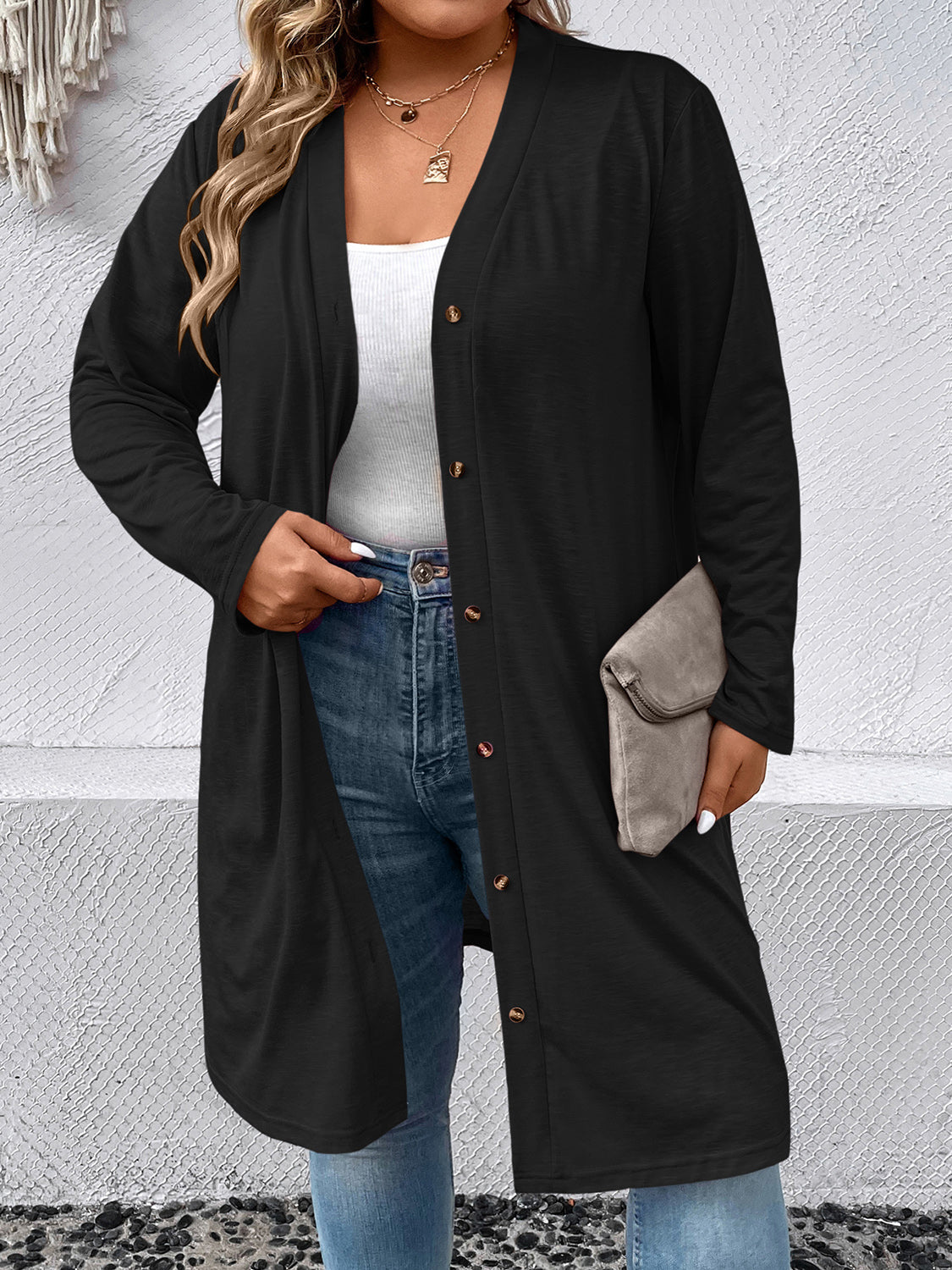 Black longline cardigan plus cheap size