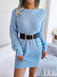 Openwork Boat Neck Sweater with Scalloped Hem