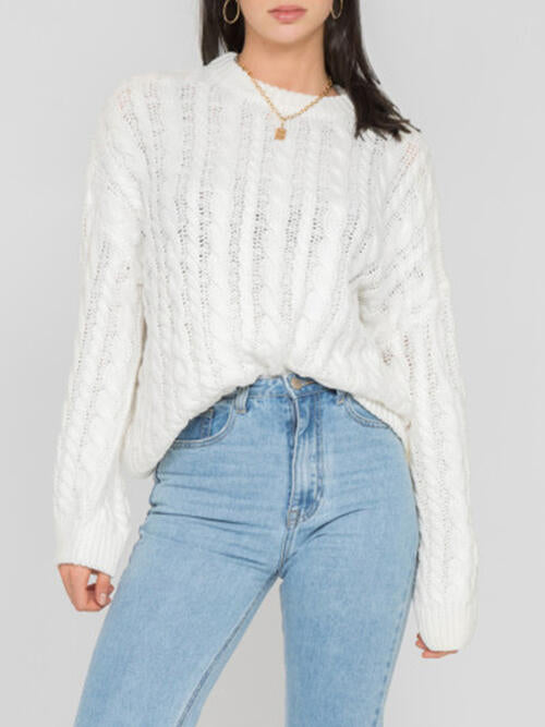 Openwork Round Sleeve Cable-Knit Sweater - Charming Charlie