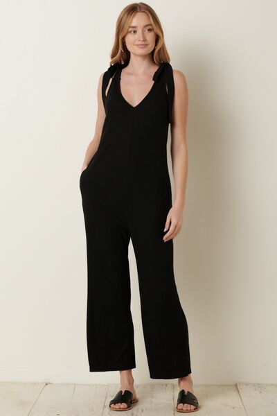 Mittoshop Rib Knit V-Neck Cross Back Jumpsuit - Charming Charlie