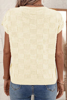 Pocketed Checkered Round Neck Knit Top - Charming Charlie