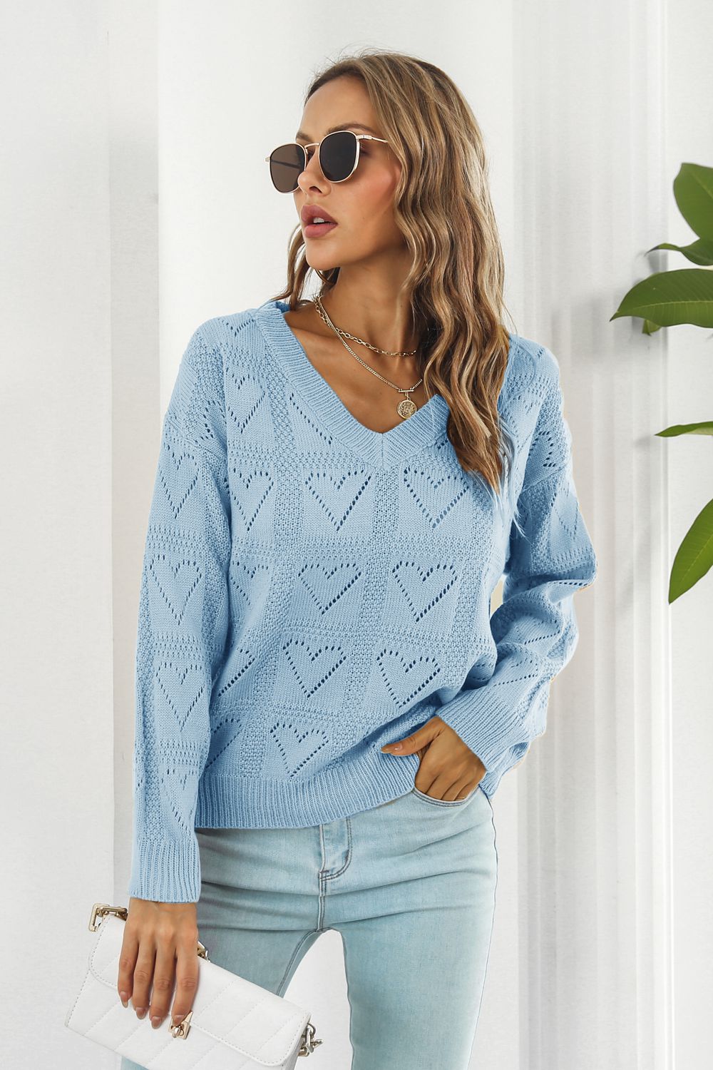 V-Neck Drop Shoulder Sweater – Charming Charlie