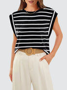 Striped Round Neck Cap Sleeve T-Shirt - Charming Charlie