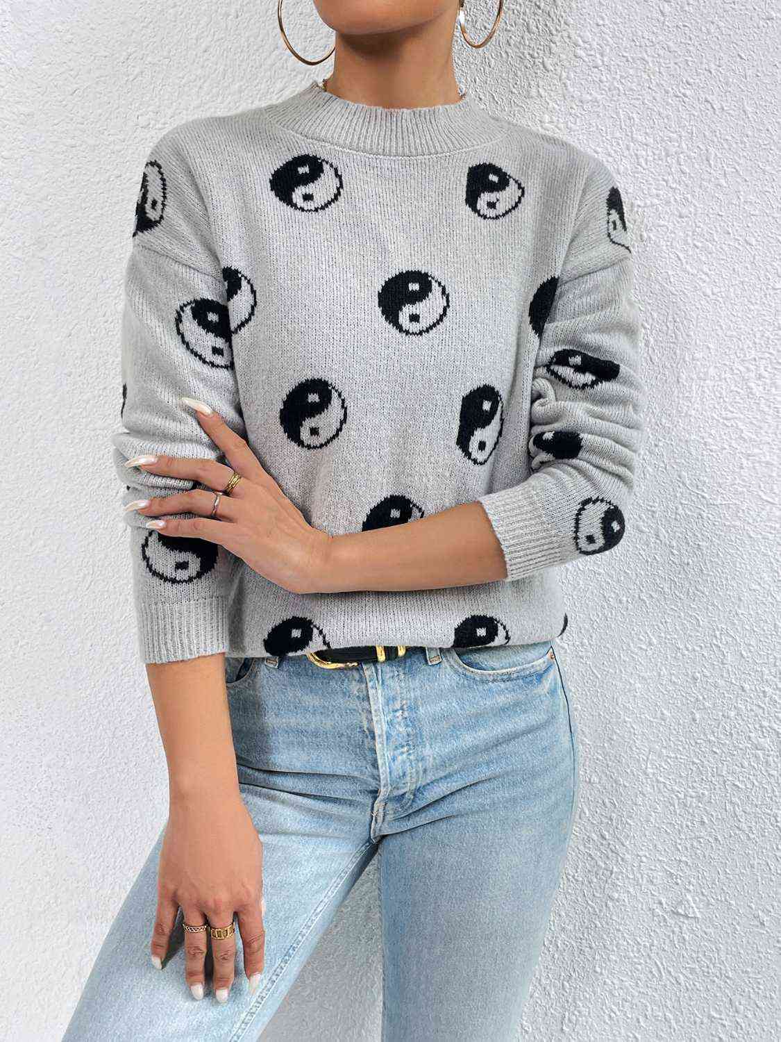 Patterned Drop Shoulder Sweater - Charming Charlie