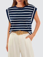 Striped Round Neck Cap Sleeve T-Shirt - Charming Charlie