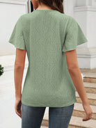 Eyelet V-Neck Short Sleeve Blouse - Charming Charlie