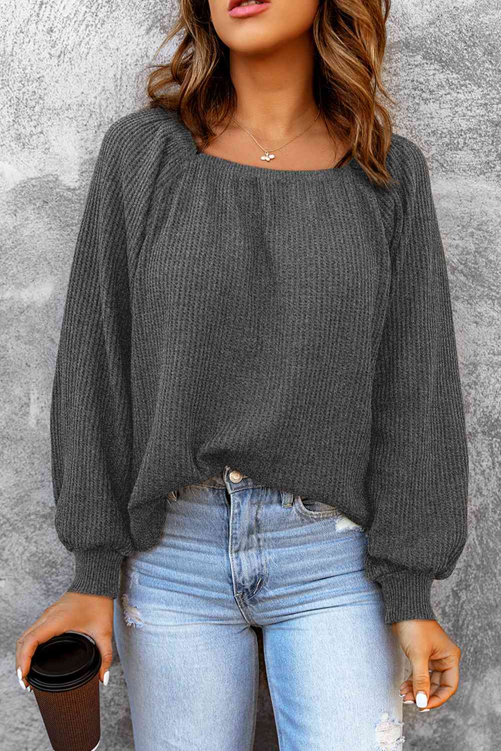 Square Neck Waffle-Knit Top - Charming Charlie