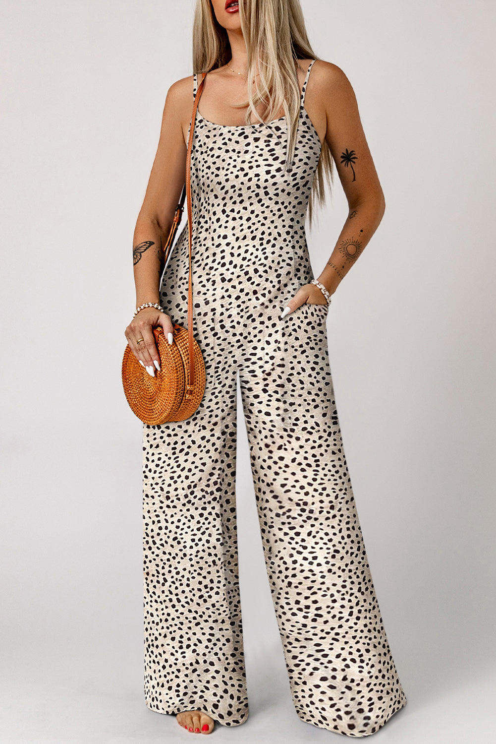 Trendsi Leopard Print Spaghetti Strap Romper Leopard / S