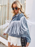 Tassel Button Up Dropped Shoulder Denim Jacket - Charming Charlie
