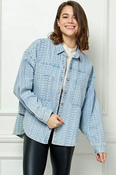 Veveret Button Up Dropped Shoulder Denim Top - Charming Charlie