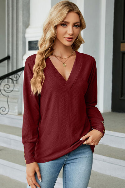 V-Neck Lantern Sleeve T-Shirt - Charming Charlie