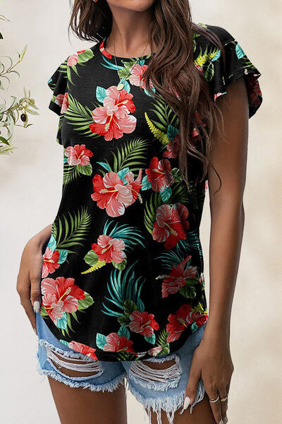 Printed Round Neck Short Sleeve T-Shirt - Charming Charlie