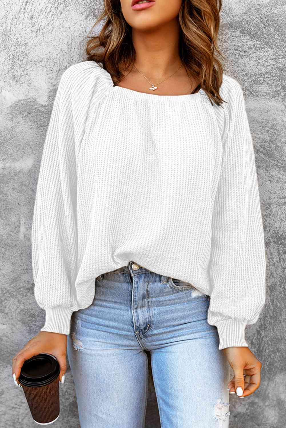 Square Neck Waffle-Knit Top - Charming Charlie