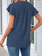 Swiss Dot Notched Cap Sleeve Blouse - Charming Charlie