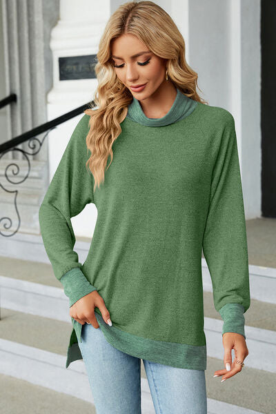 Slit Mock Neck Long Sleeve T-Shirt - Charming Charlie