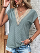 Eyelet V-Neck Cap Sleeve Blouse - Charming Charlie
