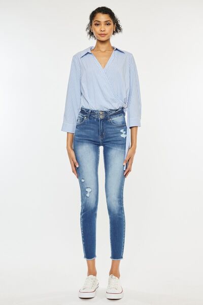 Kancan Distressed Raw Hem High Waist Jeans - Charming Charlie