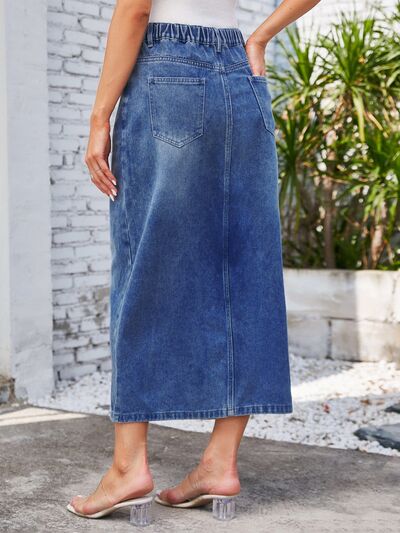 Slit Midi Denim Skirt with Pockets - Charming Charlie