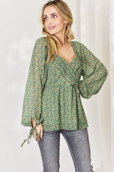 HAUTE HIPPIE Floral Draped Surplice Blouse Top Balloon Sleeves Bubble selling ~ Small