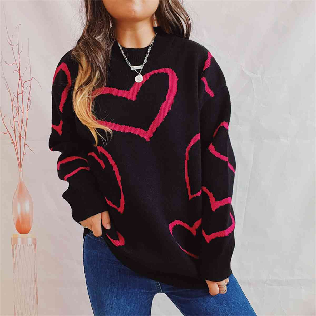 yellow heart 6点まとめ売り Heart Pattern Long Sleeve Sweater – Charming Charlie