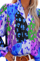 Printed Notched Long Sleeve Blouse - Charming Charlie