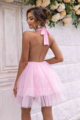 Halter Neck Backless Mesh Dress main image 1
