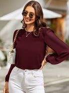 Round Neck Long Sleeve Blouse - Charming Charlie