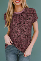 Animal Print Round Neck Short Sleeve T-Shirt - Charming Charlie