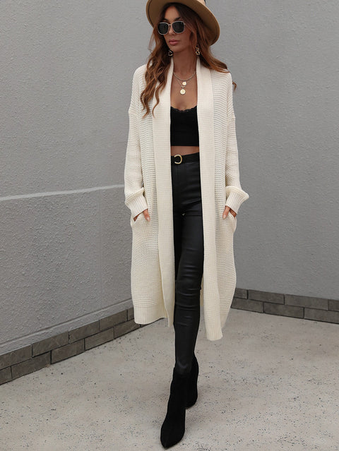 Waffle Knit Open Front Duster Cardigan With Pockets main image 0