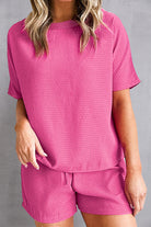 Waffle-Knit Round Neck Top and Shorts Set - Charming Charlie