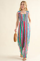 And The Why Full Size Striped Smocked Sleeveless Jumpsuit - Charming Charlie