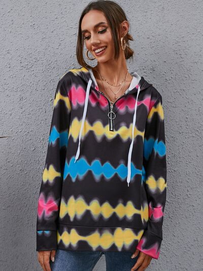Contrast Quarter Zip Dropped Shoulder Hoodie - Charming Charlie