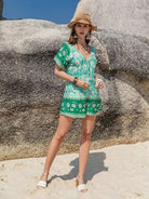 Tied Printed Short Sleeve Romper - Charming Charlie