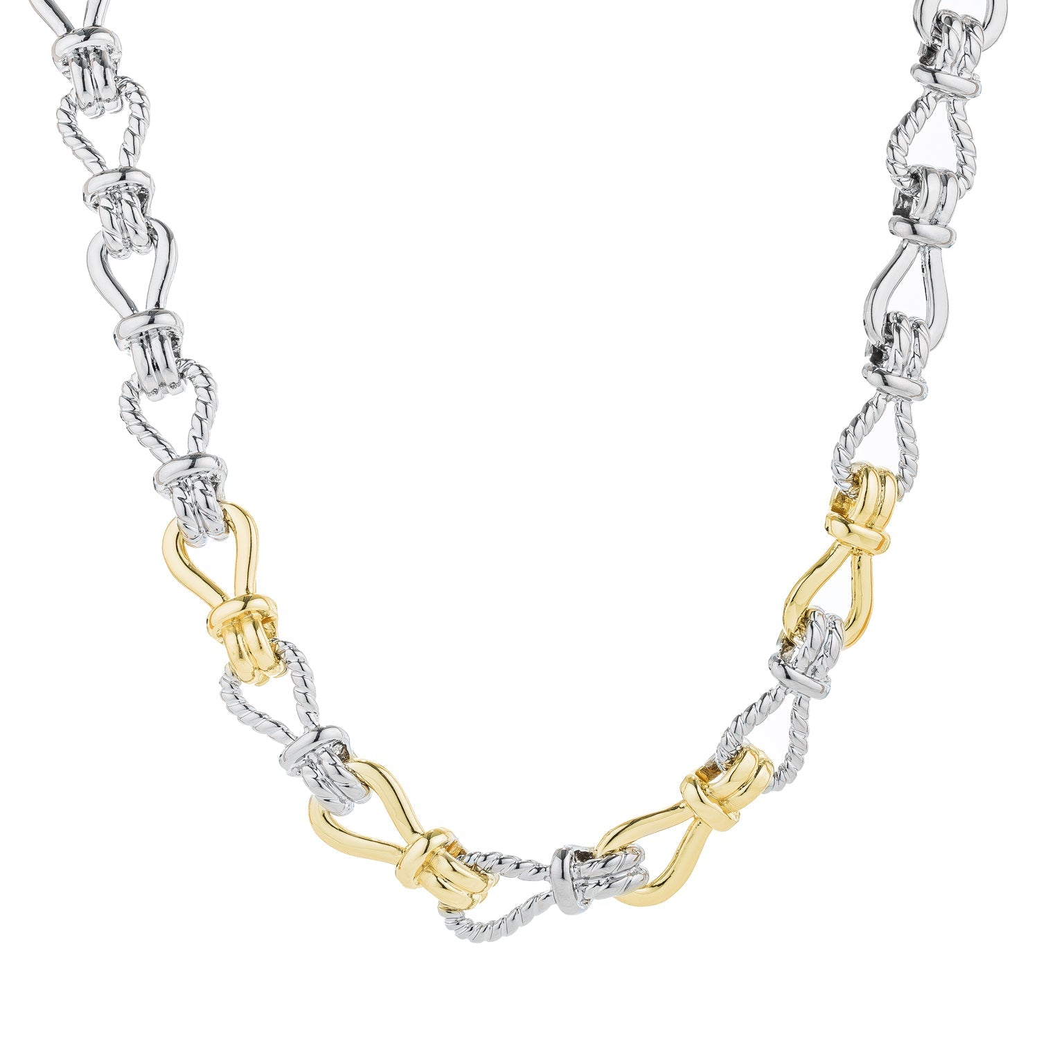 18k Gold and Rhodium Plated Two Tone Interlocking Link Necklace